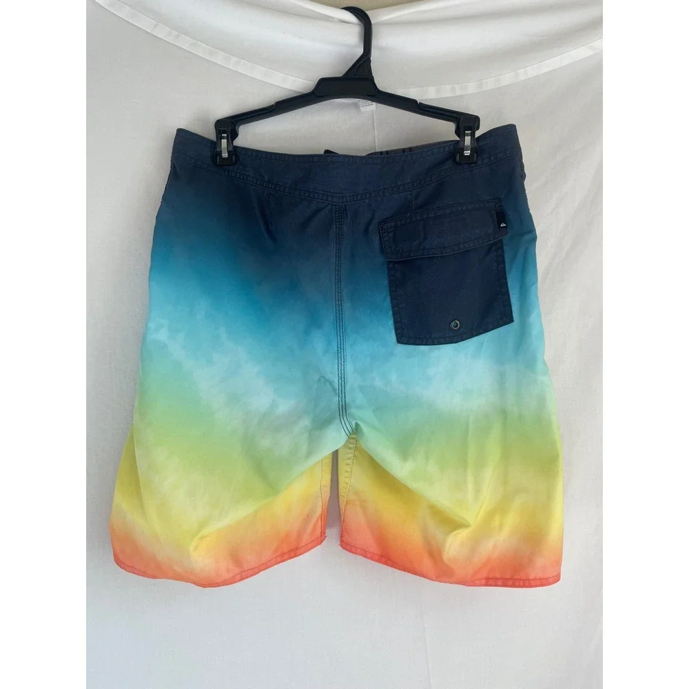 Quiksilver Mens Rainbow Tie Dye Board Shorts Size 30 Swim Trunks Blue Orange